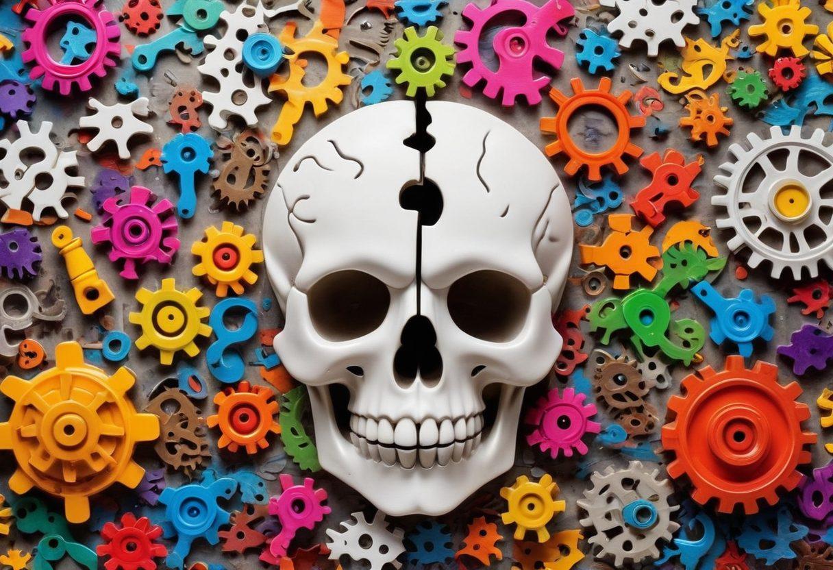 A vibrant and colorful collage of brain teasers like puzzles, riddles, and strategy games set against a whimsical background. Include visual representations of a brain with gears turning, light bulbs, and playful characters engaging with these puzzles. The scene should feel energetic and inviting, symbolizing fun and cognitive growth. Incorporate elements like question marks and colorful game pieces swirling around. super-realistic. vibrant colors. white background.